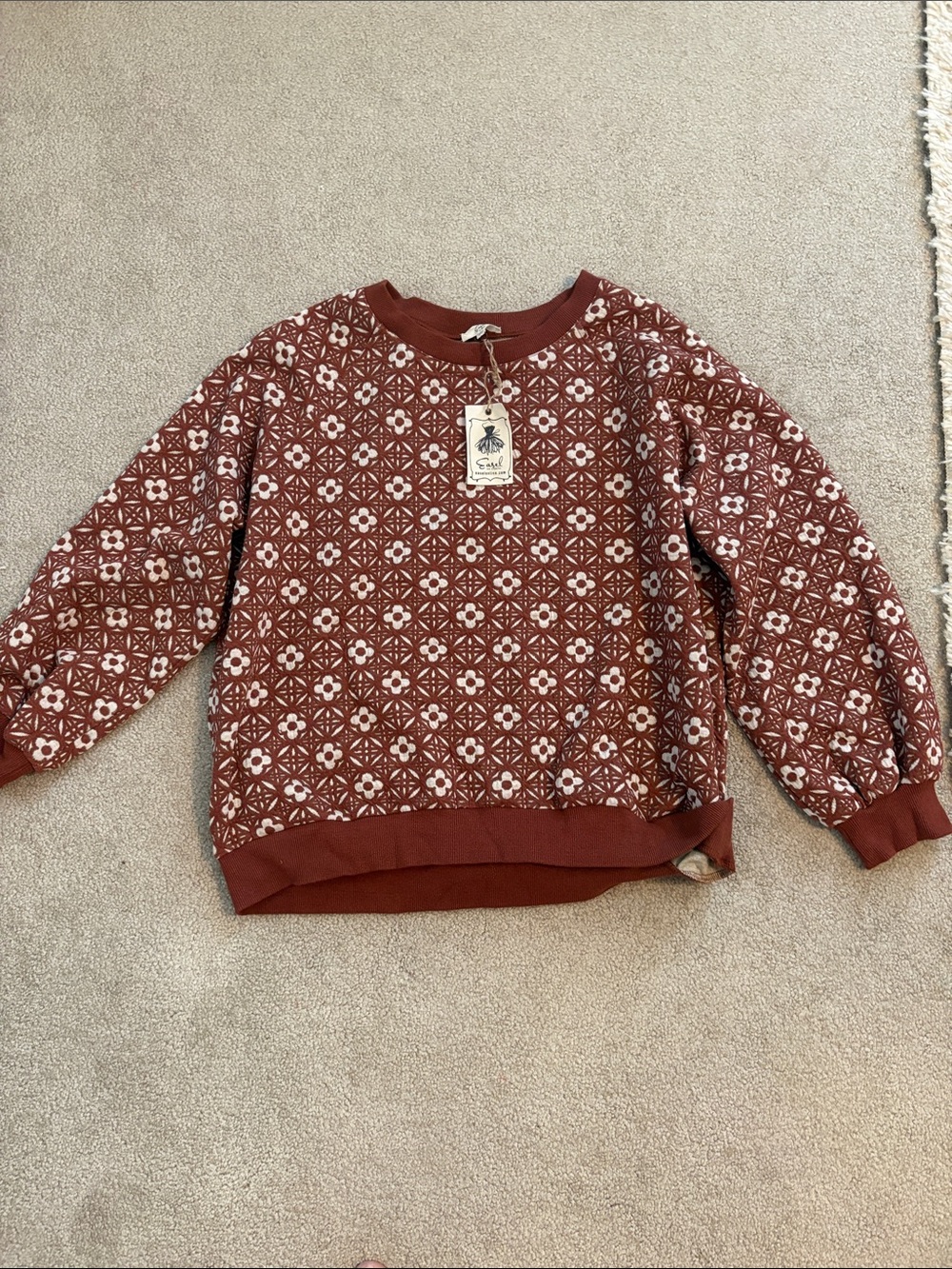 easel Rust Floral Jacquard Crewneck Sweater